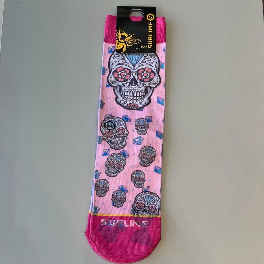 Meia Sublime Caveira mexicana rosa