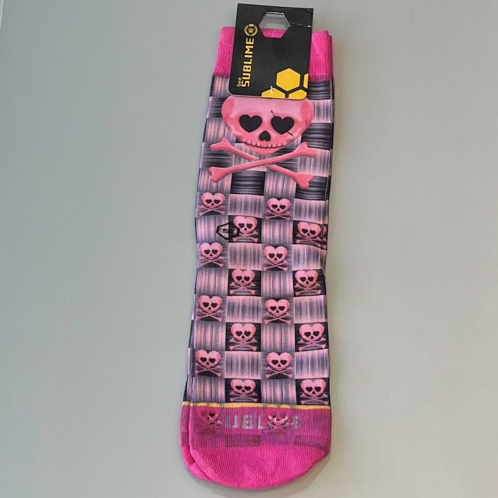 Meia Sublime Caveira Rosa Coração