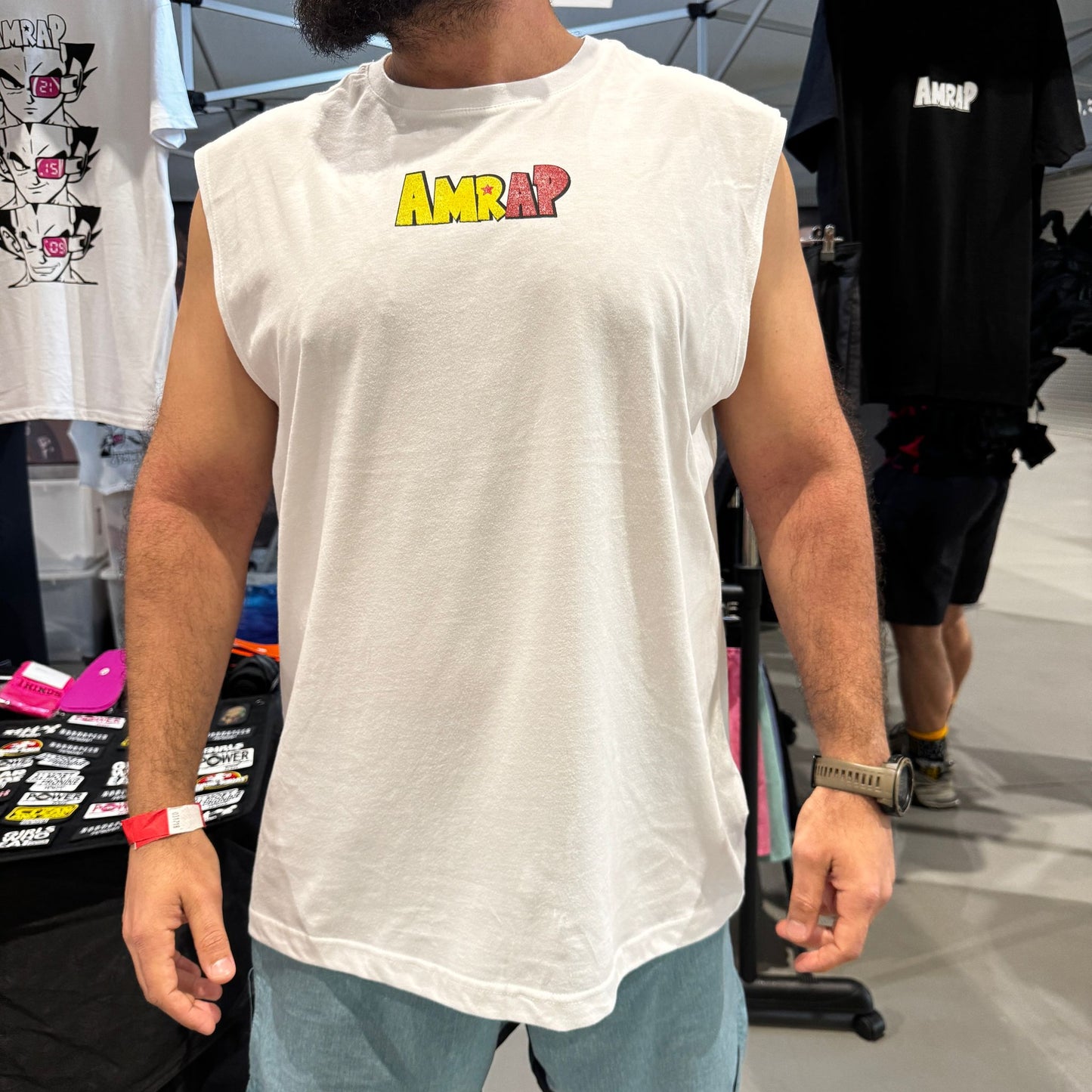 AMRAP T-shirt Masculina Vegeta Branca Sem Mangas
