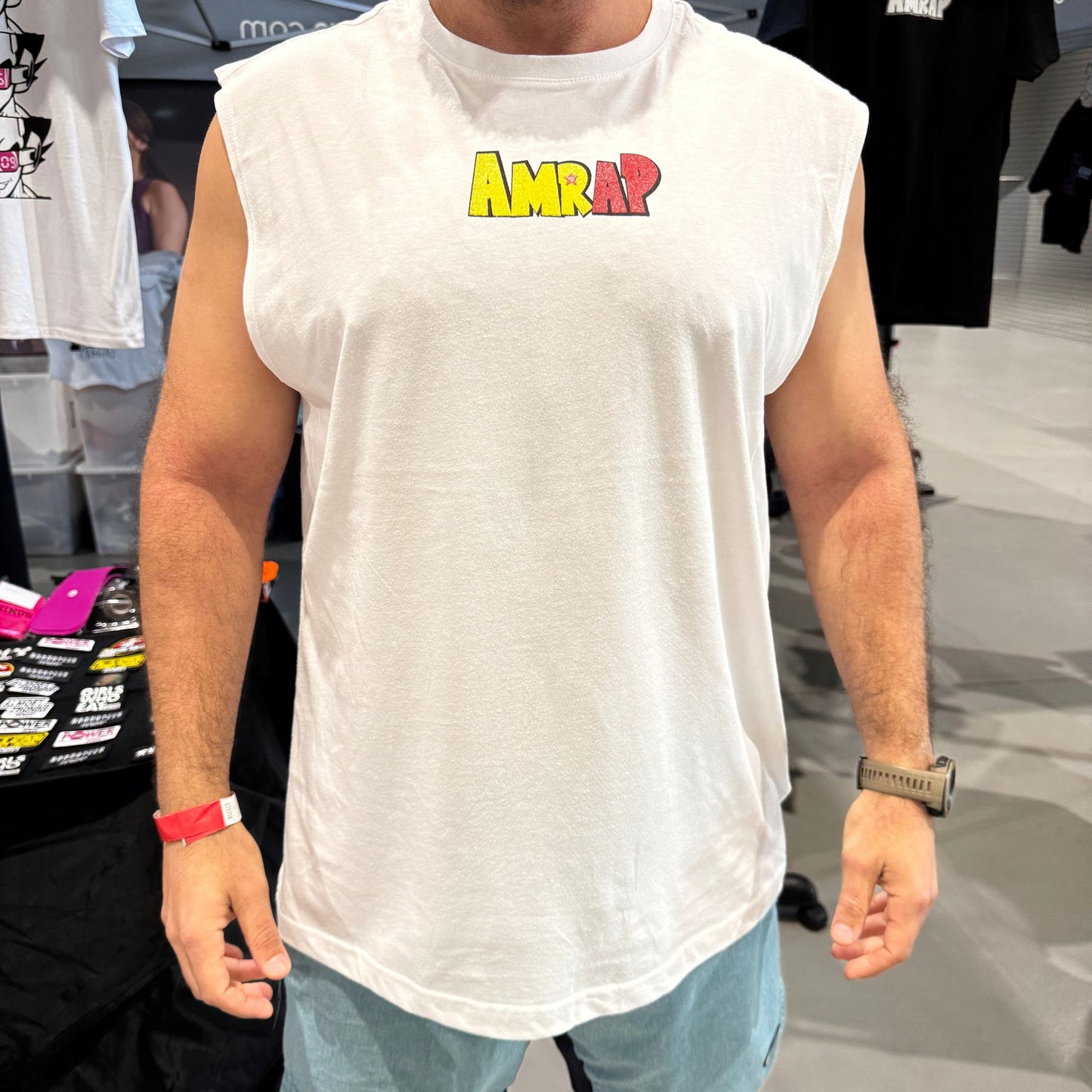 AMRAP T-shirt Masculina Vegeta Branca Sem Mangas