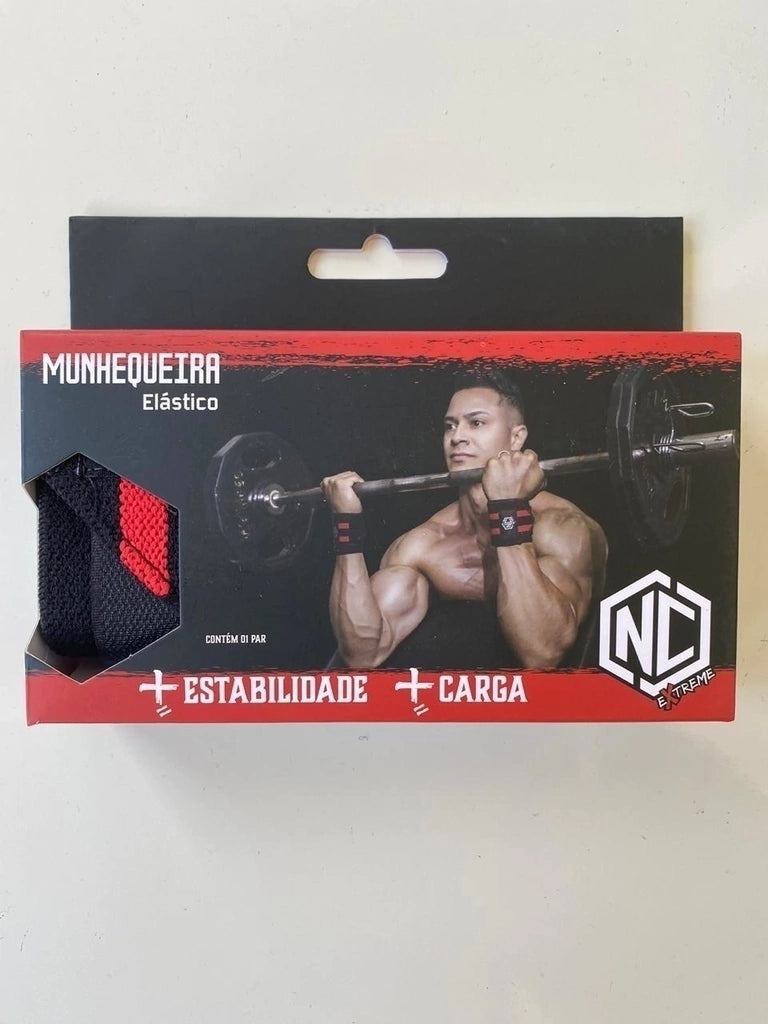 Munhequeira Preta com Vermelho Elástica
