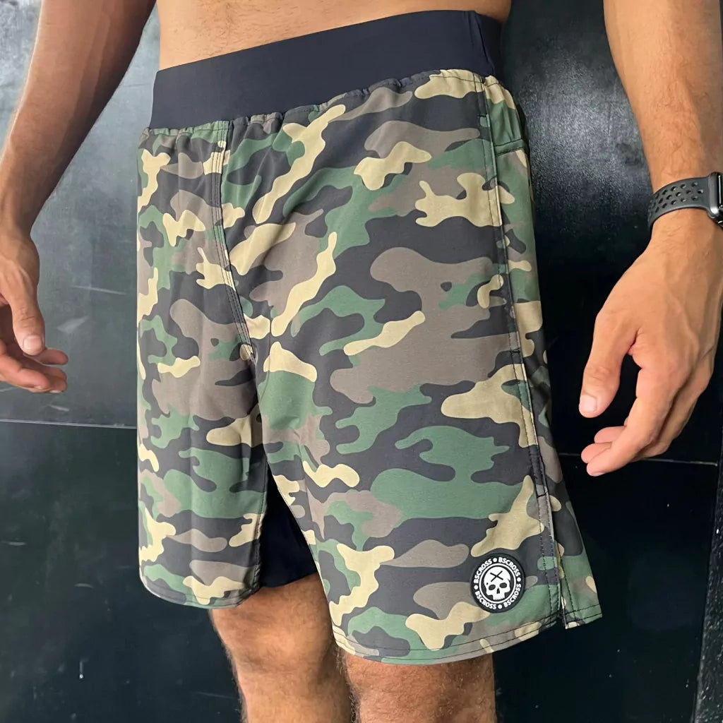 Calção de Treino -Bscross Camuflado Verde Escuro Cós Elástico