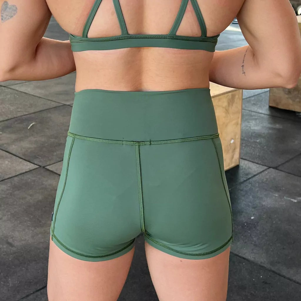 Short Feminino Curto Cintura Alta Bscross Verde Militar