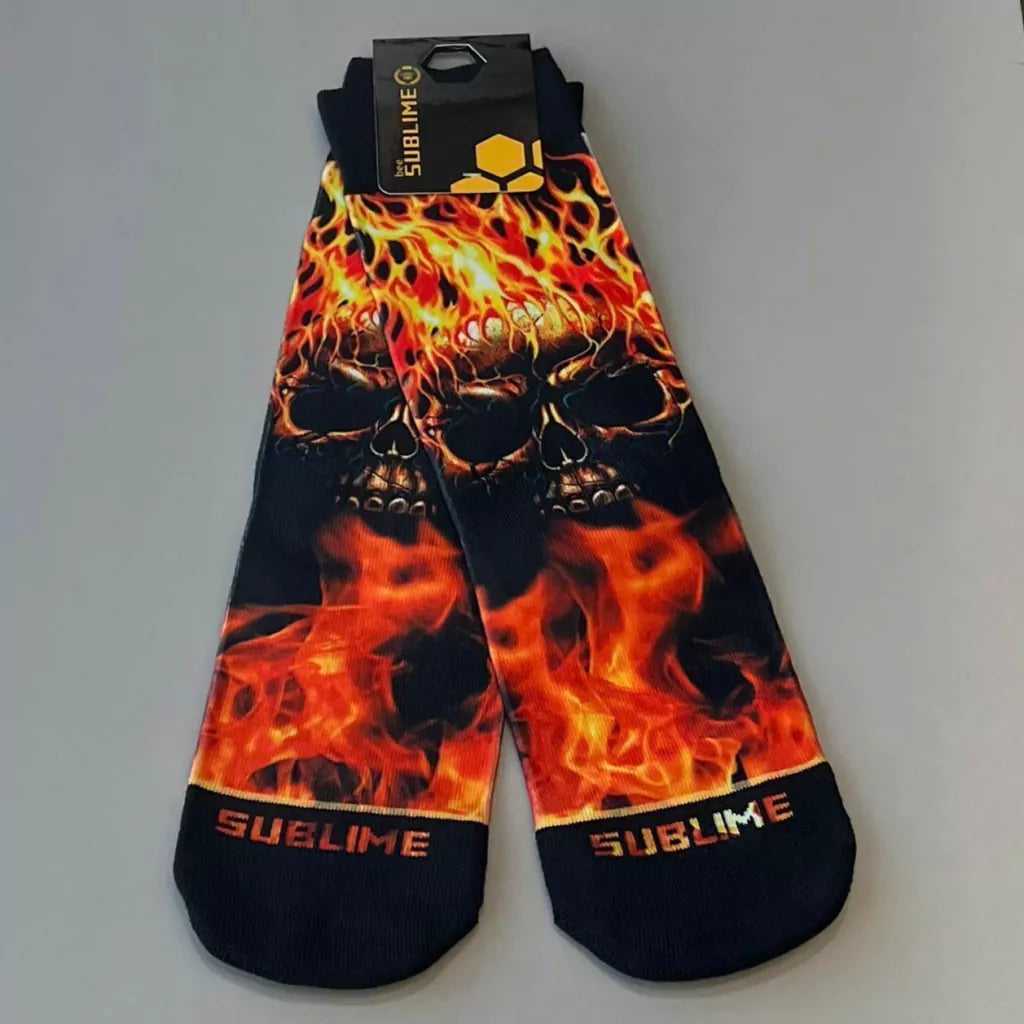 Meia Sublime Caveira Chamas