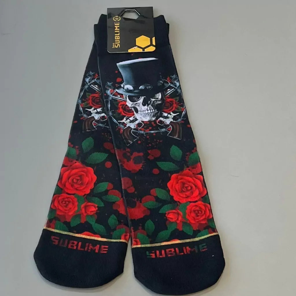Meia Sublime Caveira Cartola Rosas