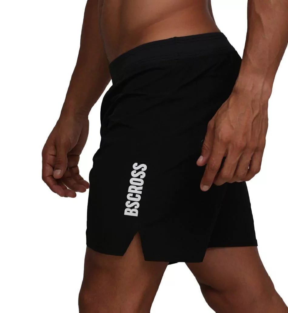 Calção de Treino -Bscross Preta Bolso Lateral com Zíper Cós Elástico