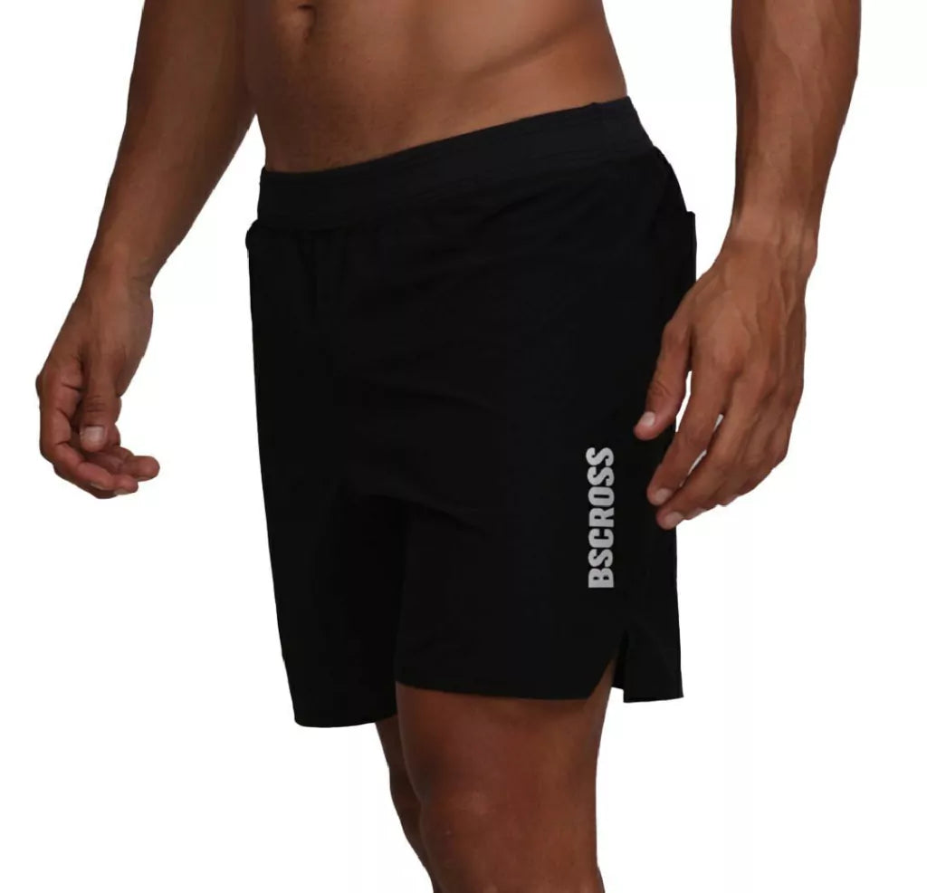 Calção de Treino -Bscross Preta Bolso Lateral com Zíper Cós Elástico