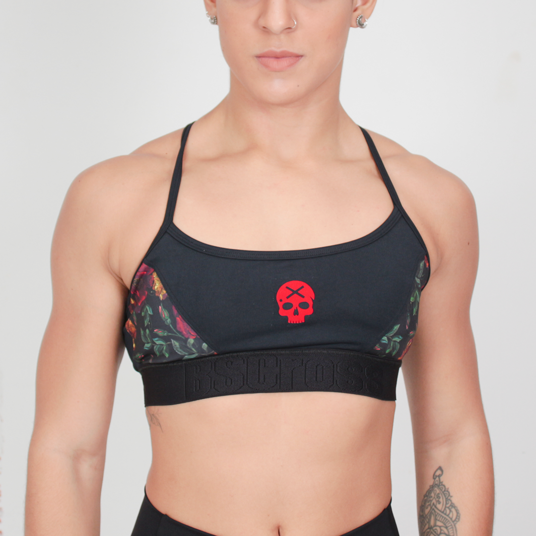 Top BSCross Recorte Sublimado Preto com Rosas