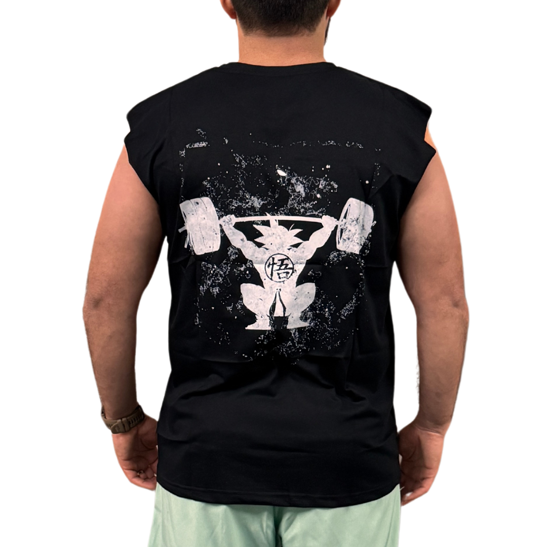 AMRAP T-shirt Masculina Snatch Saiyajin Preta Sem Mangas