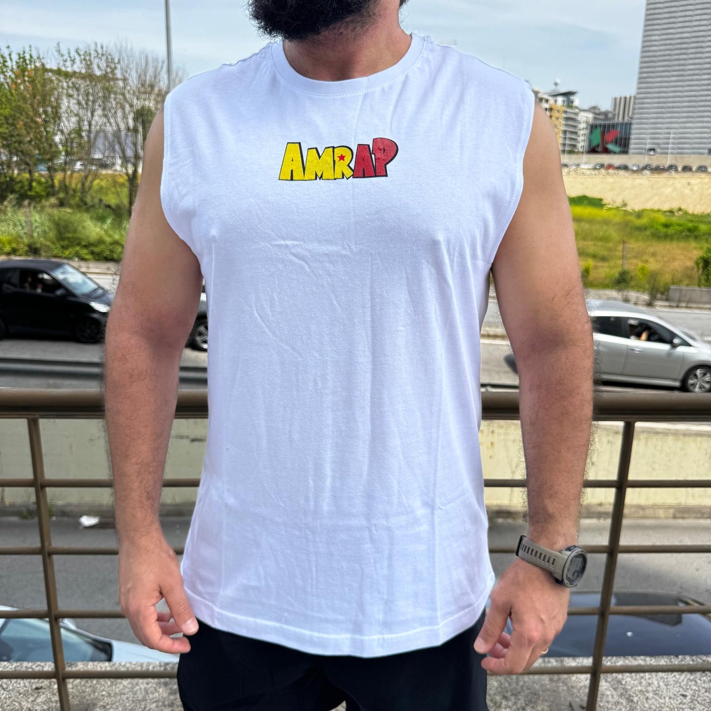 AMRAP T-shirt Masculina Vegeta Branca Sem Mangas