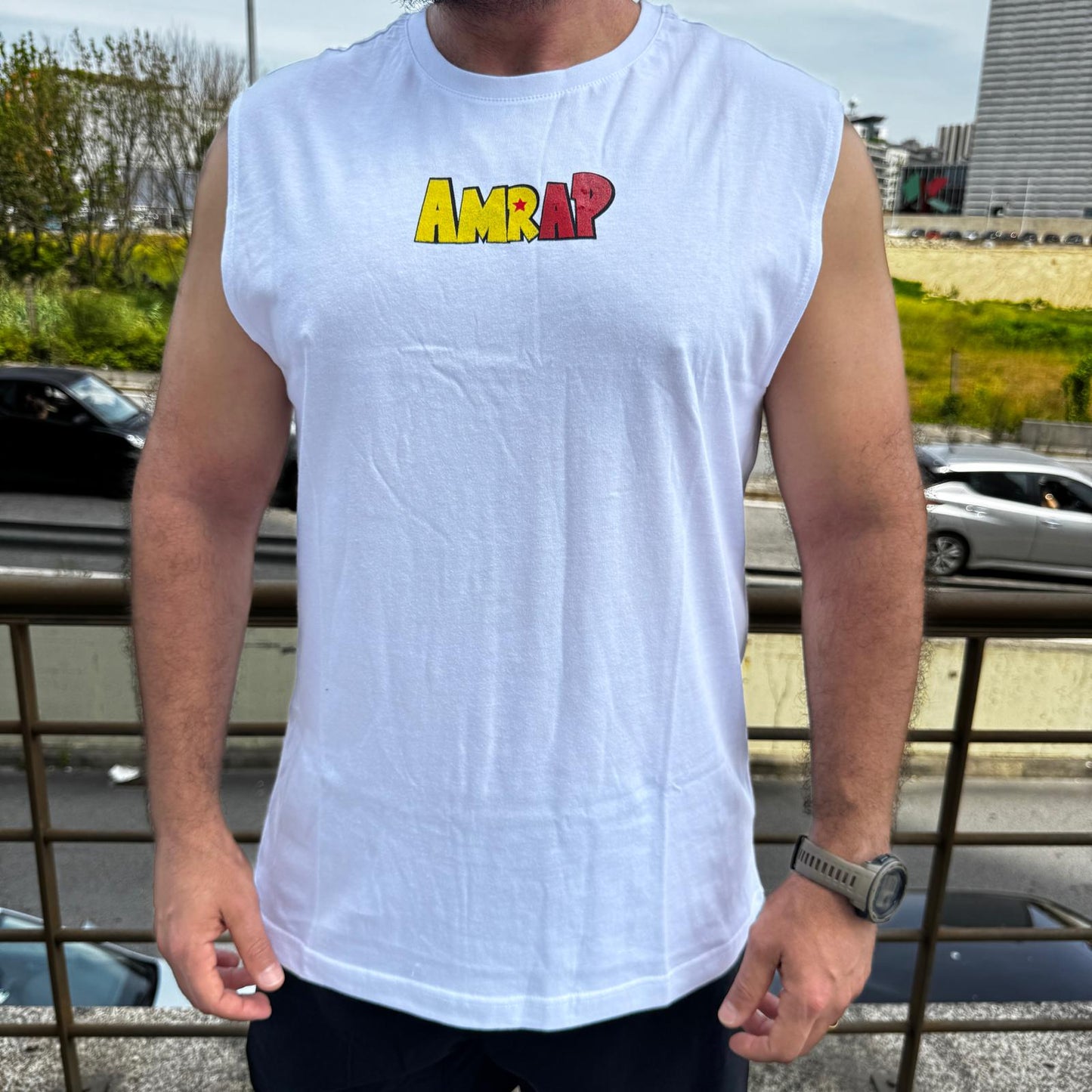 AMRAP T-shirt Masculina Vegeta Branca Sem Mangas
