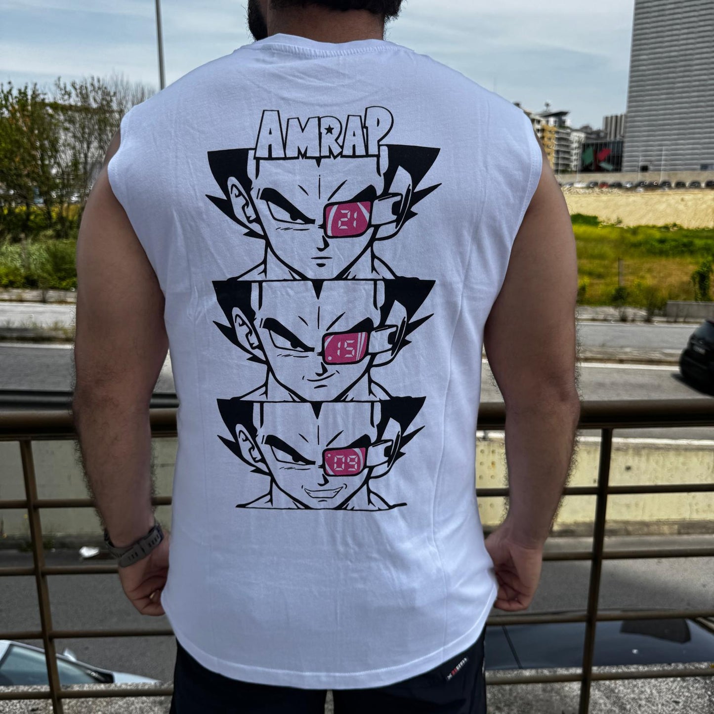 AMRAP T-shirt Masculina Vegeta Branca Sem Mangas