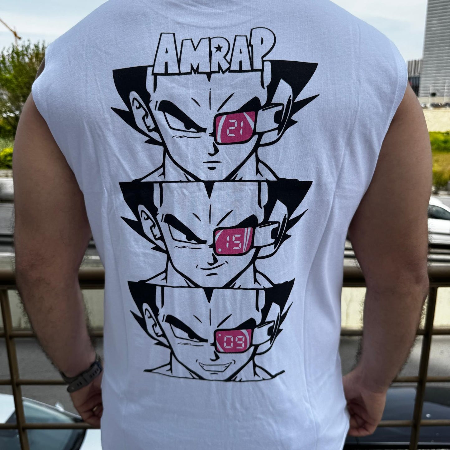 AMRAP T-shirt Masculina Vegeta Branca Sem Mangas